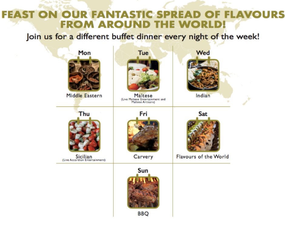 radissonblugs's tweet photo. Join us at Flavours restaurant for a different #buffet dinner, every night of the week! 

Send us a message to book your table.

#blumalta #radissonblu #malta #dinner #theme https://t.co/lpmqCv3Hyr