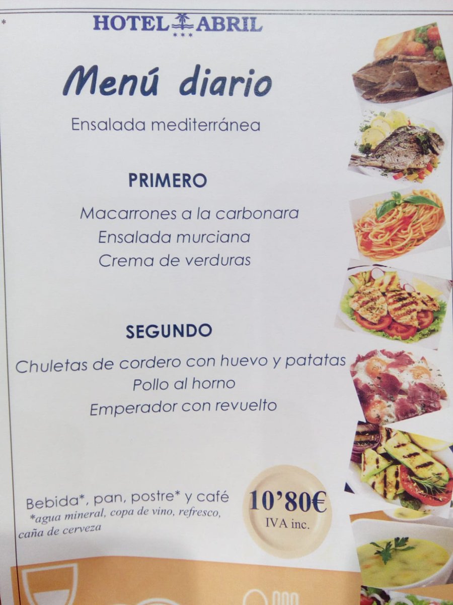 hotelabril's tweet photo. ¡Buenos días! ¡Por fin es viernes! En la Cafetería Abril tenemos este menú preparado para hoy. ¿Vienes? https://t.co/8fm6IiNLLt