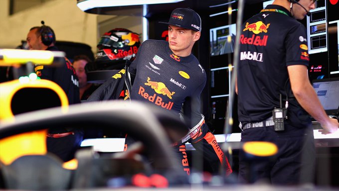 Max getting out of the RB14 after FP1.