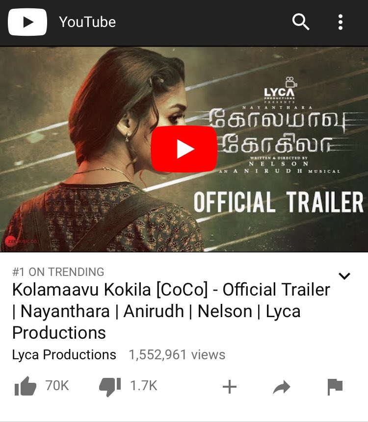 aditi1231's tweet photo. 1.5 Million Views for #KolamaavuKokilaTrailer #CoCoTrailer @LycaProductions @anirudhofficial @Nelson_director #NAYANTHARA #CoCoRageBegins 🔥🔥🔥🔥🔥🔥🔥🔥🔥🔥🔥🔥🔥🔥 🔥🔥🔥🔥🔥🔥🔥🔥🔥🔥https://t.co/gbRgBpTRPs https://t.co/IeLq47oEXA