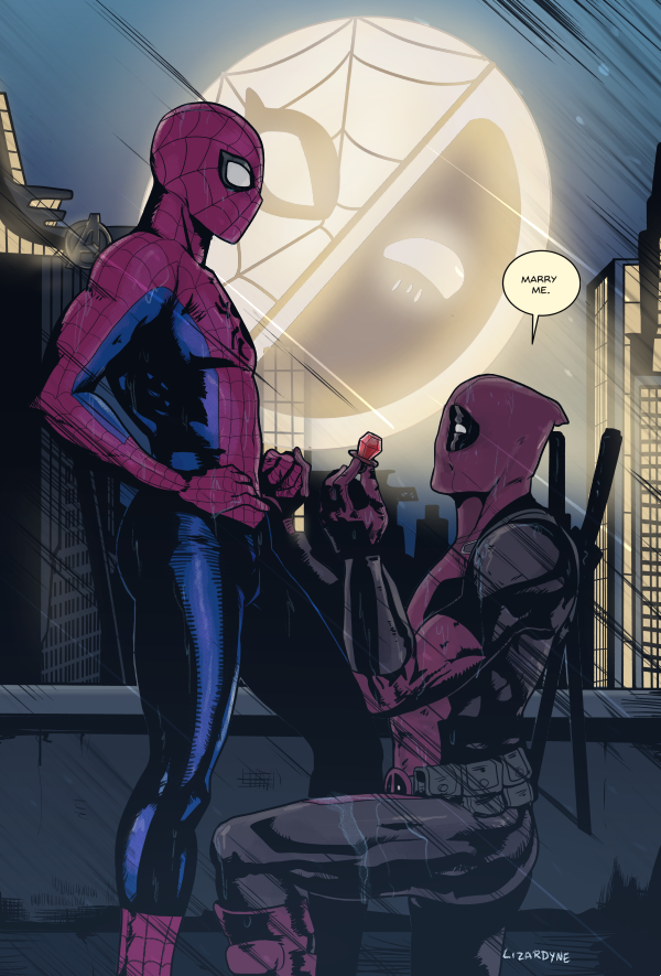 I have a lot of fun drawing these tbh, thank you to <a href="/Nanakoblaze/">Nana</a> for the idea! ☺️🌟✨💖 #Deadpool #spiderman #spideypool #덷거미 #デプスパ