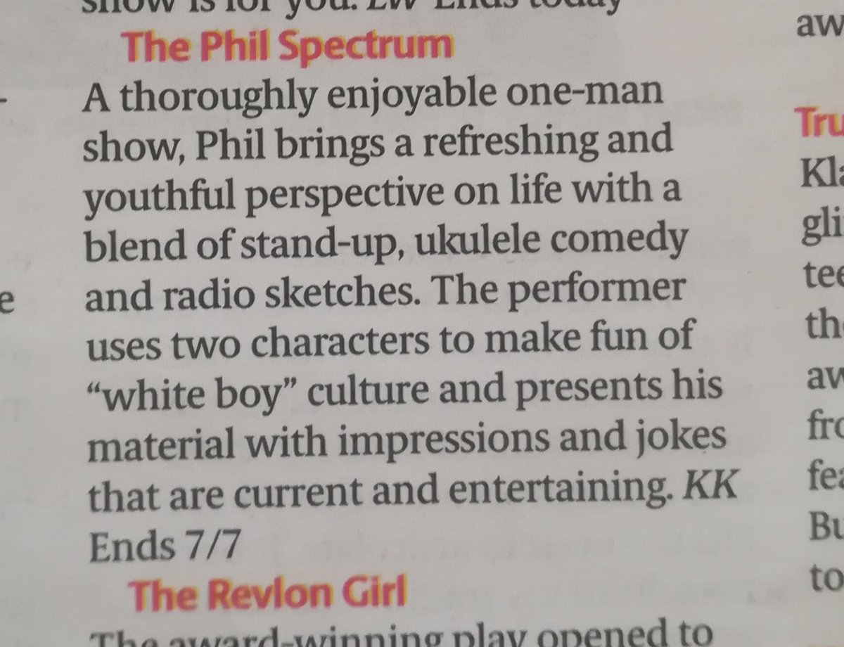 TakeYourPhil's tweet photo. Thank you to The Herald for the review today. 2 shows left for #ThePhilSpectrum at @artsfestival. Tonight at 8pm and tomorrow at 4pm at Albany Cabaret Club. #NAF2018 #SpotlightNAF18 https://t.co/YfKKpLE73e