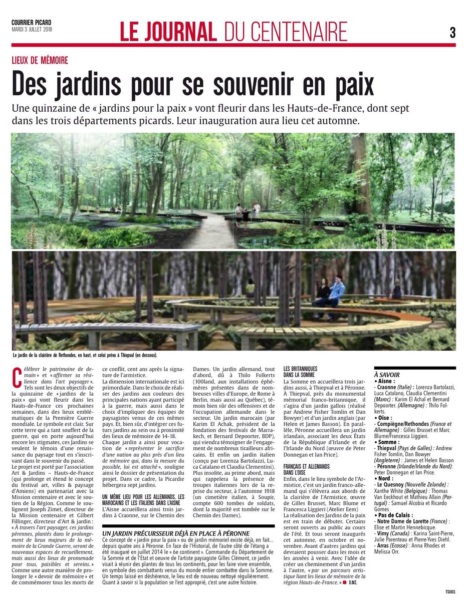 DoneganGardens's tweet photo. all of the designers for the Jardins de la Paix, published by @CourrierPicard: 
cc/ @BassonJames @FisherTomlin @XantheWhite - @art_jardins https://t.co/61qtvBJA2e
