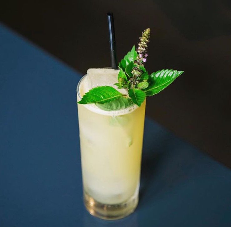 Summer Seasonal Tonic: Finch Creek Farms Sun Gold Tomato Vodka | Corn + Lemon Tonic | Basil Genepy | Malic | Seltzer | Holy Basil. Cocktail by Mercedes 📷: <a href="/Star_Chefs/">StarChefs</a>
