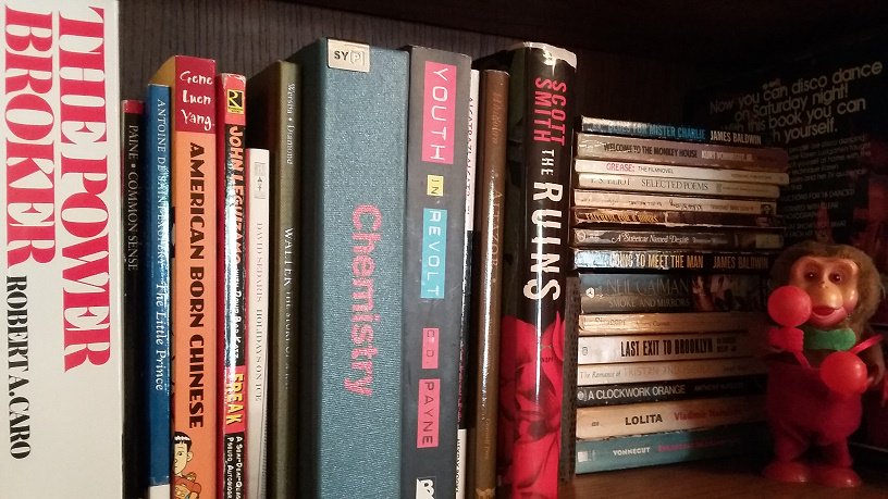 midlibraryorg's tweet photo. Happy Friday! Today's #MIDBookShelfie is from Amy, and features a bookshelf guardian ;) Share your #BookShelfie and tag us! #MidPubLib #TGIF https://t.co/uxq2R6EUt1
