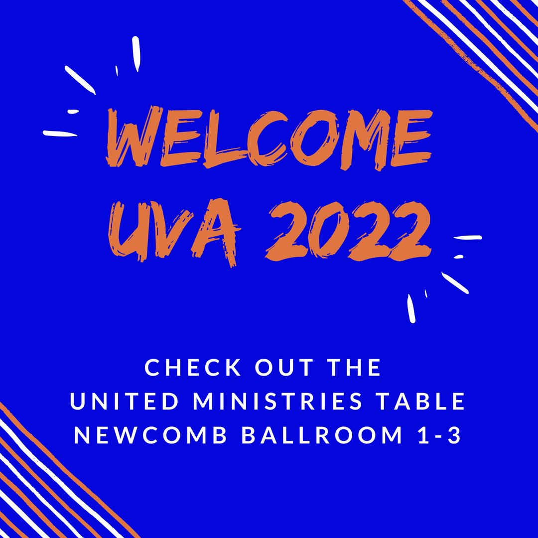 CruAtUVA's tweet photo. Welcome #uva22 Come check out the United Ministries table in Newcomb from 1-3. Fill out a contact card and be sure to check off Cru so we can keep you informed about what is going on when you come back in Aug! Follow us on Instagram &amp; Facebook too! https://t.co/p3N7pLySqP