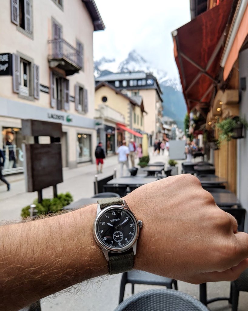 Mont Blanc in the distance. #weisswatchco #watches #watchesofinstagram #france #chamonix #montblanc #travel #adventurewatch