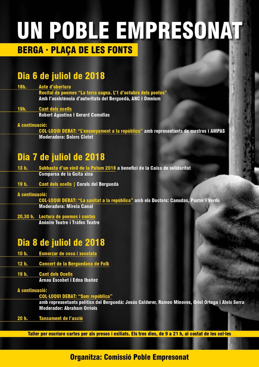 PDeCATBERGA's tweet photo. A #Berga un poble empresonat.    #llibertatpresospolitics @JuntsXCat https://t.co/T56Fi80dy1