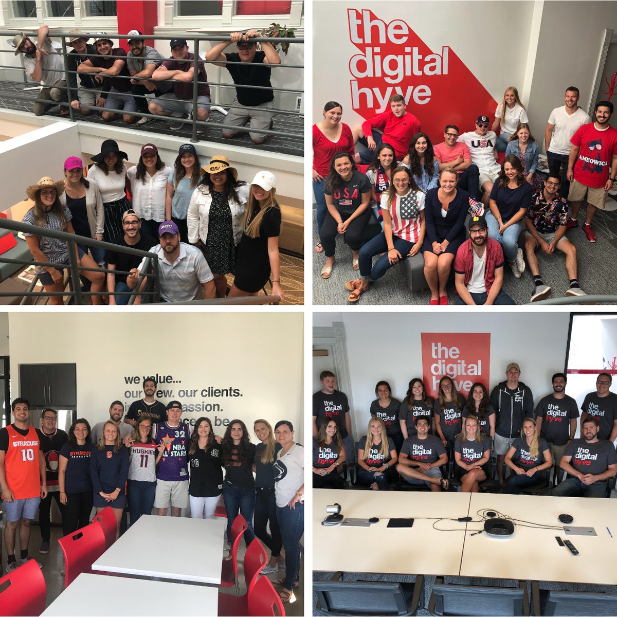 DigitalHyve's tweet photo. It was a great week of celebrating at Digital Hyve with Spirit Week! We all got some shade on Hat Day, celebrated the 4th with Proud To Be An American Day, created office rivalries on Jersey Day, and finally came together to settle our differences on Digital Hyve Day. #DHcrew https://t.co/U1x2oYvWJy