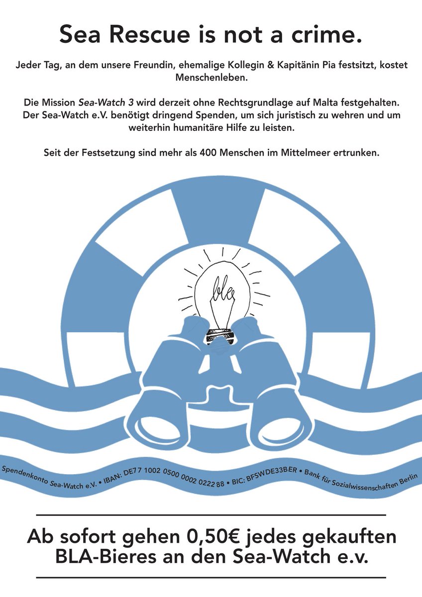 Wir machen euch das spenden einfach. Ein Menschenleben ist unbezahlbar, Seenotrettung nicht. #blabonn #bonn #seawatch #searescue #searescueisnotacrime