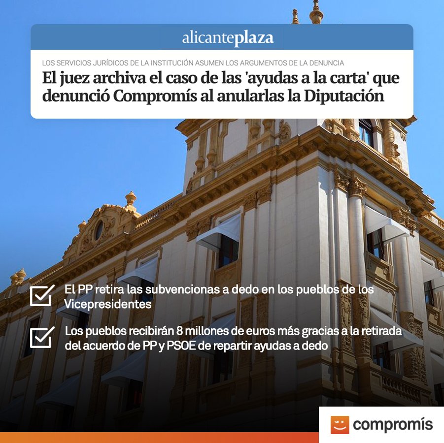 CompromisDipALC's tweet image. 🔴 El PP ha tenido que retirar las subvenciones a dedo a los Vicepresidentes.

🔴 Los pueblos ahora mismo recibirán 8 millones de euros más que el PP y el PSOE acordaron para subvenciones a dedo. 👏🏼

Una pequeña victoria en la lucha contra las subvenciones a dedo! 👏🏼👏🏼