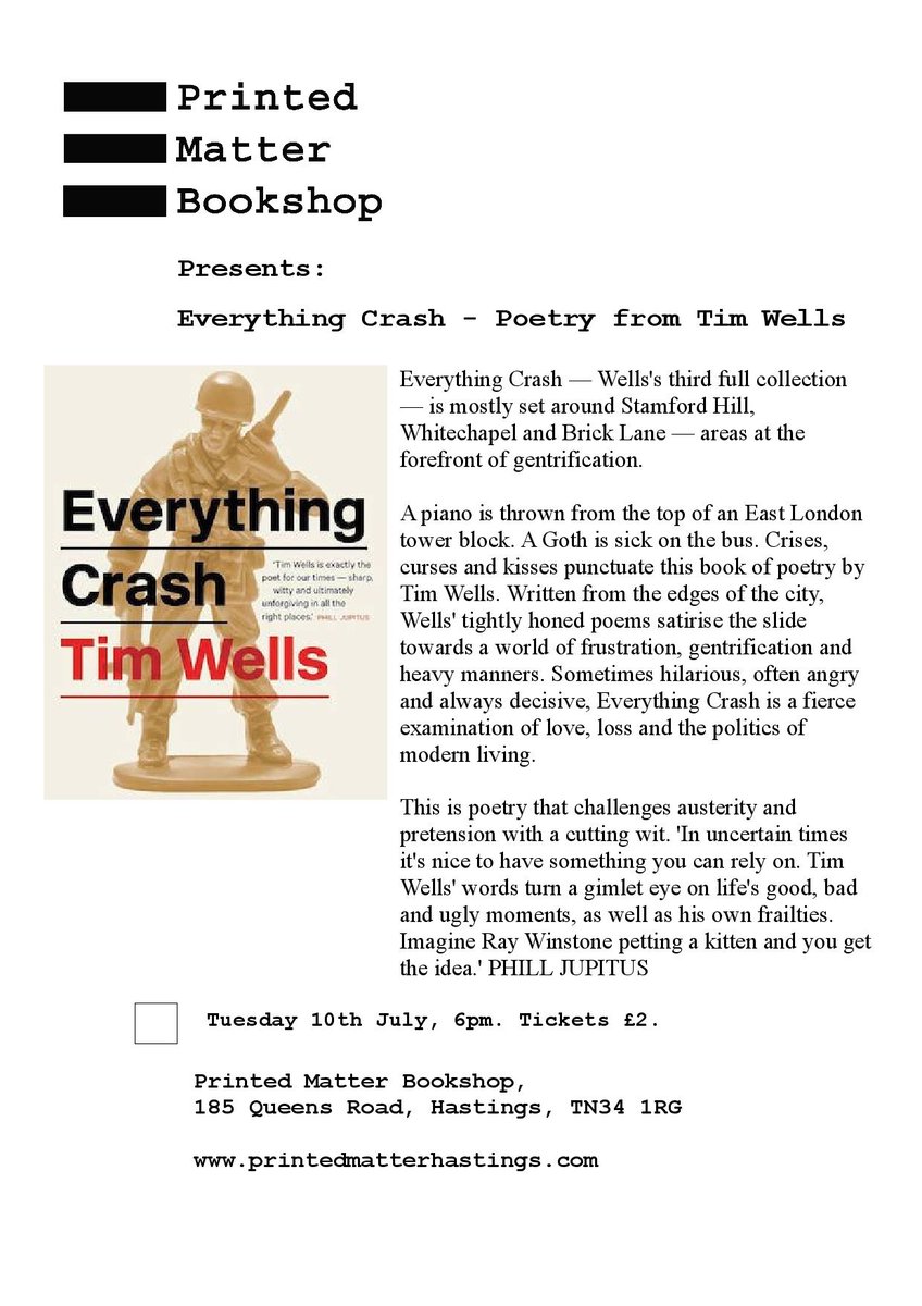 Poetry with <a href="/timmysmells/">Timmyb</a> Tuesday 10th July 6pm kick-off Printed Matter Bookshop, #Hastings #eastsusses #sussex <a href="/hastingsonline/">Hastings Online</a> <a href="/HastingsFlyer/">Hastings Flyer</a> <a href="/HastingsOnlineT/">HastingsOnlineTimes</a> @HastingsInPress <a href="/peace_news/">peace_news</a> <a href="/Solidarity1066/">Hastings Solidarity</a> <a href="/hastingsarts/">Hastings Arts Forum</a>