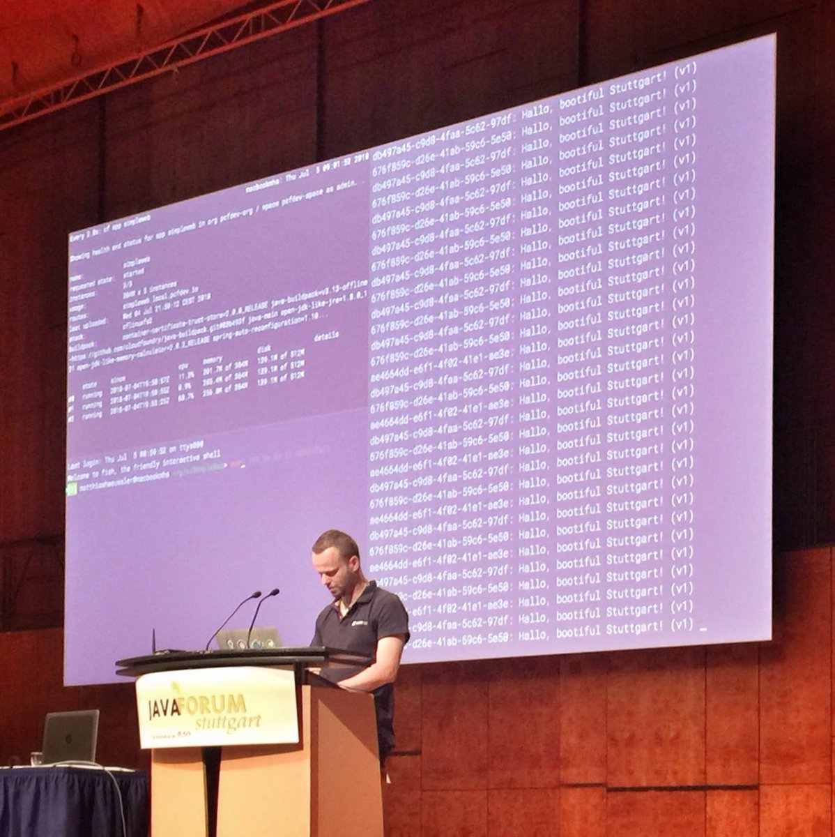 maeddes's tweet photo. A belated BIG thanks to the @jug_stuttgart for the excellent organisation of the Java Forum Stuttgart yesterday. I was dreaming for a long time to code, deploy and scale in front of 500+ people. Thanks for making it possible. #java #SpringBoot #cloudfoundry #Kubernetes #jfs2018 https://t.co/EbMzeUyiPC