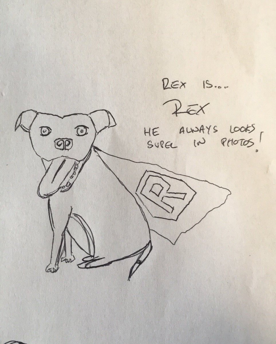 Alphabetti's tweet photo. Send us your superhero drawings! This is Super Rex. His super power is that he always looks super in photos 😏 #TROLLEYBOY #SUPERREX #vogue https://t.co/8oKjy1uwjP