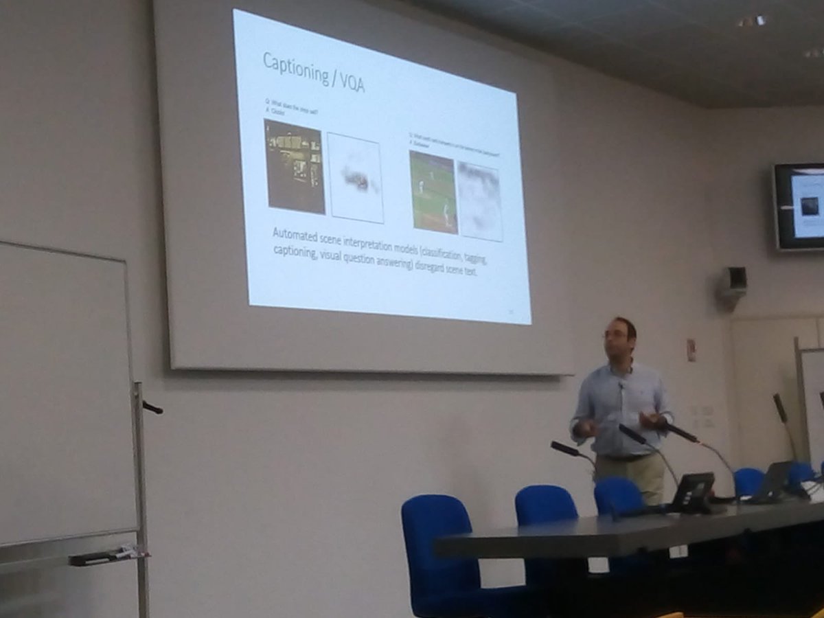 ssda2018's tweet photo. Dimosthenis Karatzas (CVC, Universitat Autònoma de Barcelona,Spain) giving lecture on « Scene text Understanding » #ssda2018 @L3i_LaRochelle @UnivLaRochelle @IAPR_TC11 @IAPR_TC10 https://t.co/7uc4U36Urs