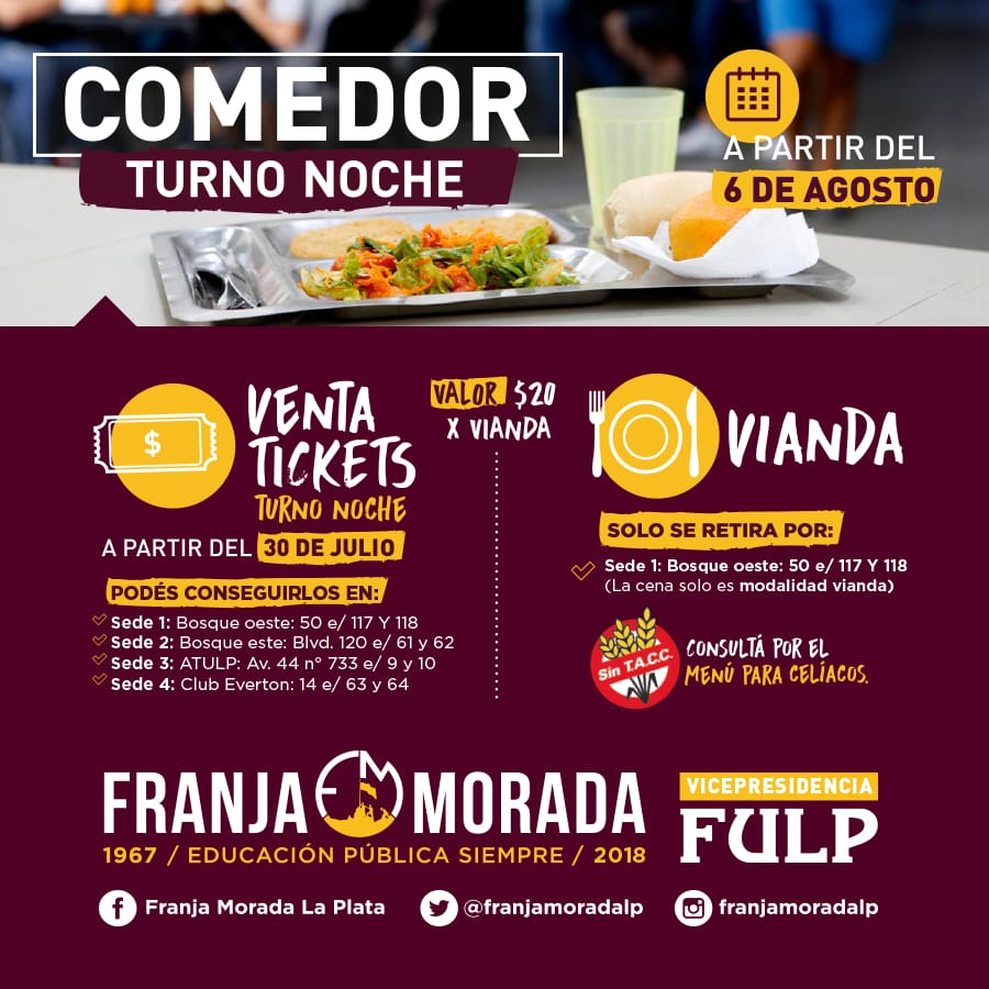 FranjaEconoUnlp's tweet photo. ///SE VIENE EL #COMEDOR TURNO #NOCHE///

Ya estamos a pocas semanas del comienzo del comedor turno noche, y queremos informarte todo lo que tenés que saber 👇👇
https://t.co/ISzY3Y4qvW

#ComedorTurnoNoche
#FranjaMorada
#EstudiantesComoVos https://t.co/KquGTkbnNJ