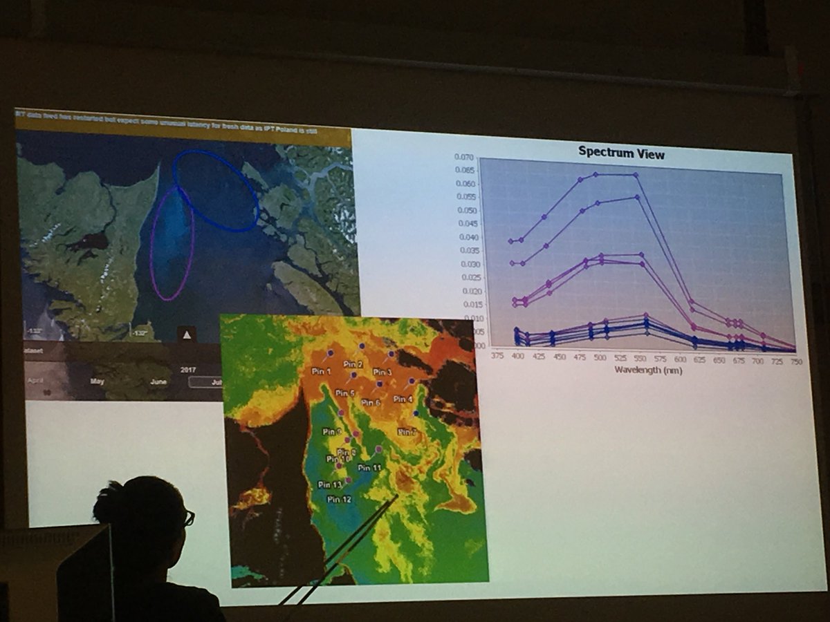 HayleyEversKing's tweet photo. Fantastic examples of blooms of different species of plankton in Canadian waters from @CopernicusEU @eumetsat #Sentinel3 data at the #IOCCG summer lecture series. https://t.co/EPuGxJ2REO