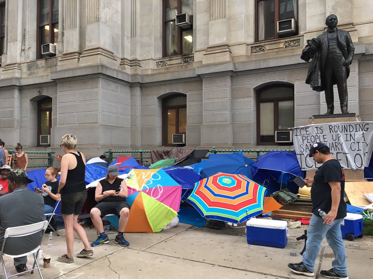 #OccupyICEPHL has moved its encampment to #CityHall.
