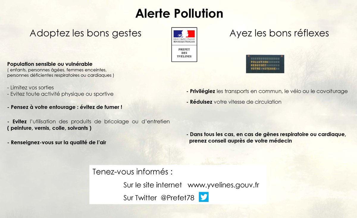 Prefet78's tweet photo. ⚠️#Yvelines un épisode de #pollution atmosphérique à l’#ozone (Oз) est prévu par @Airparif le samedi 7 juillet 2018
Retrouvez les conseils et les recommandations 👉https://t.co/dHixPkIVVY https://t.co/TlUjYhY9O7