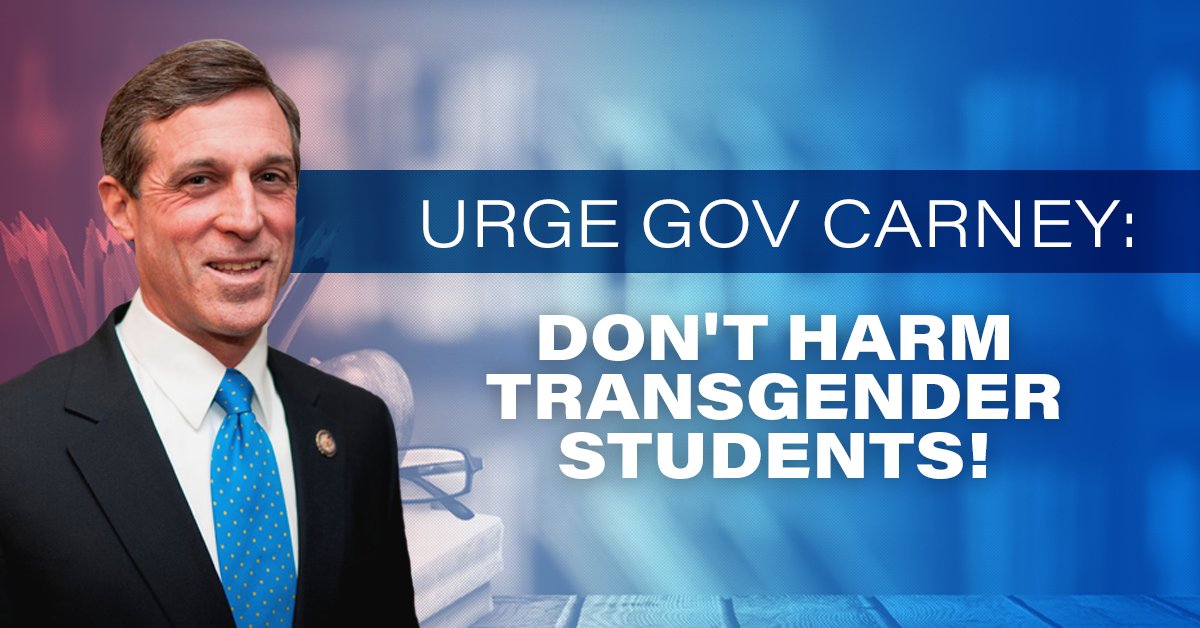 EQDE's tweet photo. Gov. @JohnCarneyDE: Don't go down in history as supporting a policy that would put #transgender students across #Delaware in danger! Please, do the right thing for Delaware's kids—and withdraw #Regulation225: https://t.co/weZ6TZTERV #netDE #DELeg https://t.co/G6L064zuPG