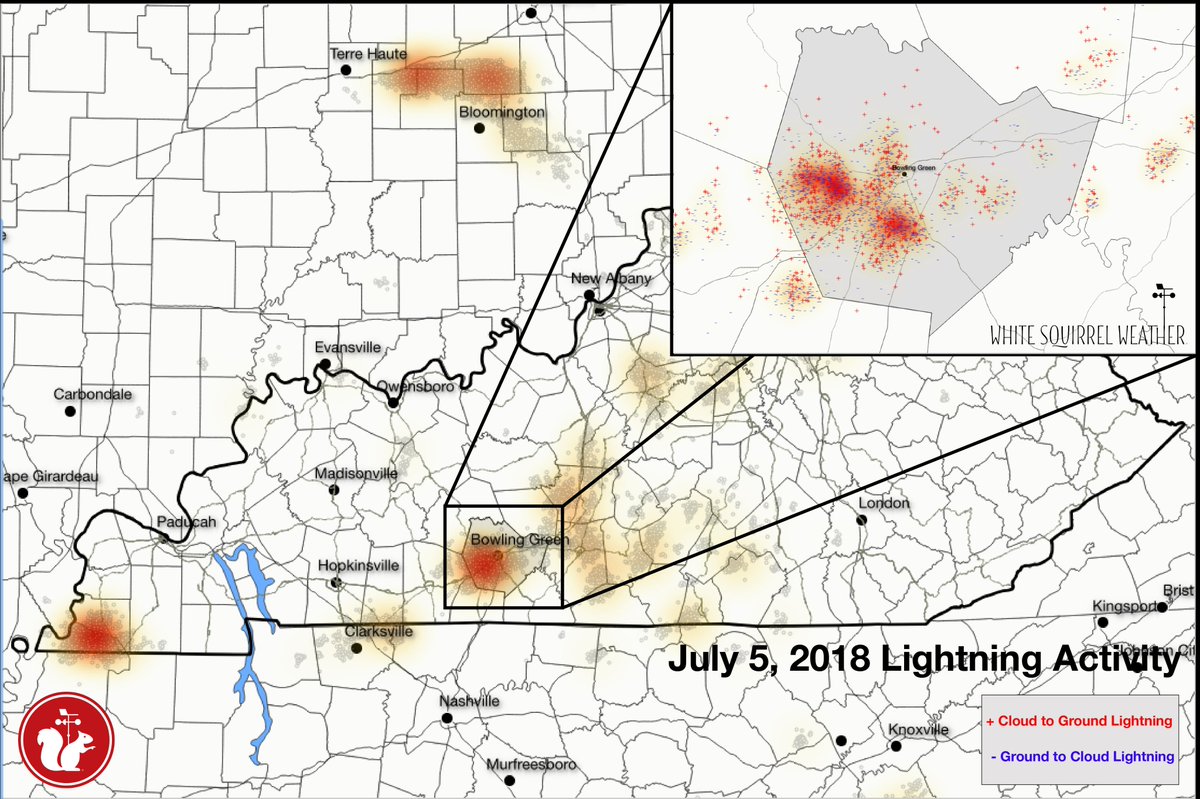Severe storms with frequent lightning &amp; heavy rain were responsible for numerous power outages yesterday. Interestingly look at the rain totals outside the lightning hot spots. Not much on campus &amp; barely anything at the airport as most storms stayed west/south. #WKU #hyperlocal