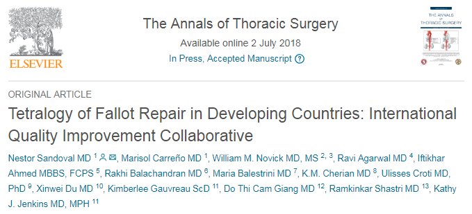 "Tetralogy of Fallot Repair in Developing Countries: International Quality Improvement Collaborative" was just published in The Annals of Thoracic Surgery. Be sure to check it out! #CHD #IQIC