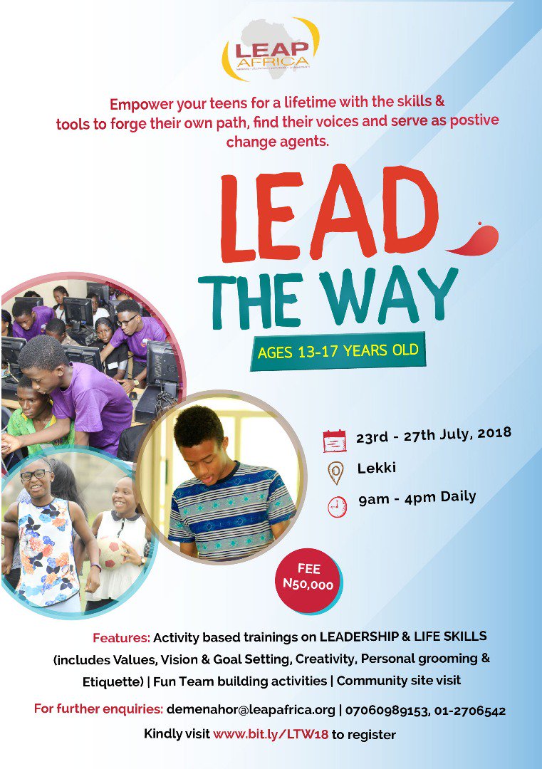 LEAPAfrica's tweet photo. Make this summer count for your child. Register them for our Summer #LeadTheWay programme. 

Visit https://t.co/rEmVEze2Lw to register them. https://t.co/NKyRLgOLEn