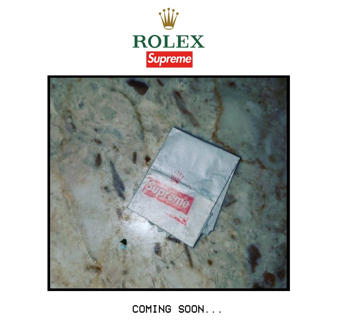 EZYeezyUS's tweet photo. Supreme X Rolex...Coming soon...Stay tuned for details. https://t.co/e4ks1iqrJh