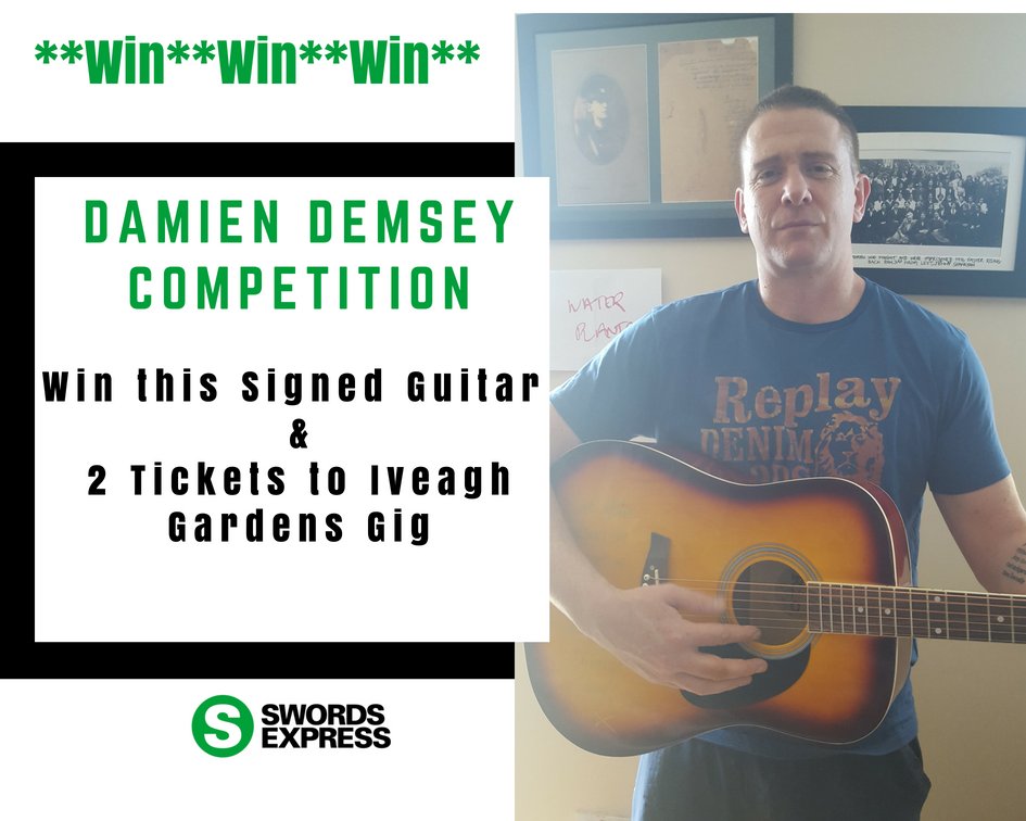 SwordsExpress's tweet photo. #Win a @DamoDempsey signed guitar + 2 tickets to his gig in the Iveagh gardens on 14 July

To win - Comment &amp; RT this post

#competition #Dublin #Music #Irishartist #guitar https://t.co/wtNATF1X1P