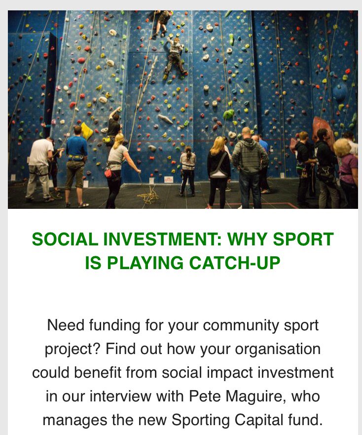 SportingCapFund's tweet photo. ‘Social impact investment: Why sport is playing catch-up’

Read interview with Pete Maguire of @SportingCapFund in this week’s @ConnectSport weekly newsletter 

👉 https://t.co/hikGVwxVL4 #socinv #SocEnt #SportingFuture #ConnectSport https://t.co/4ugcg7ZZTK