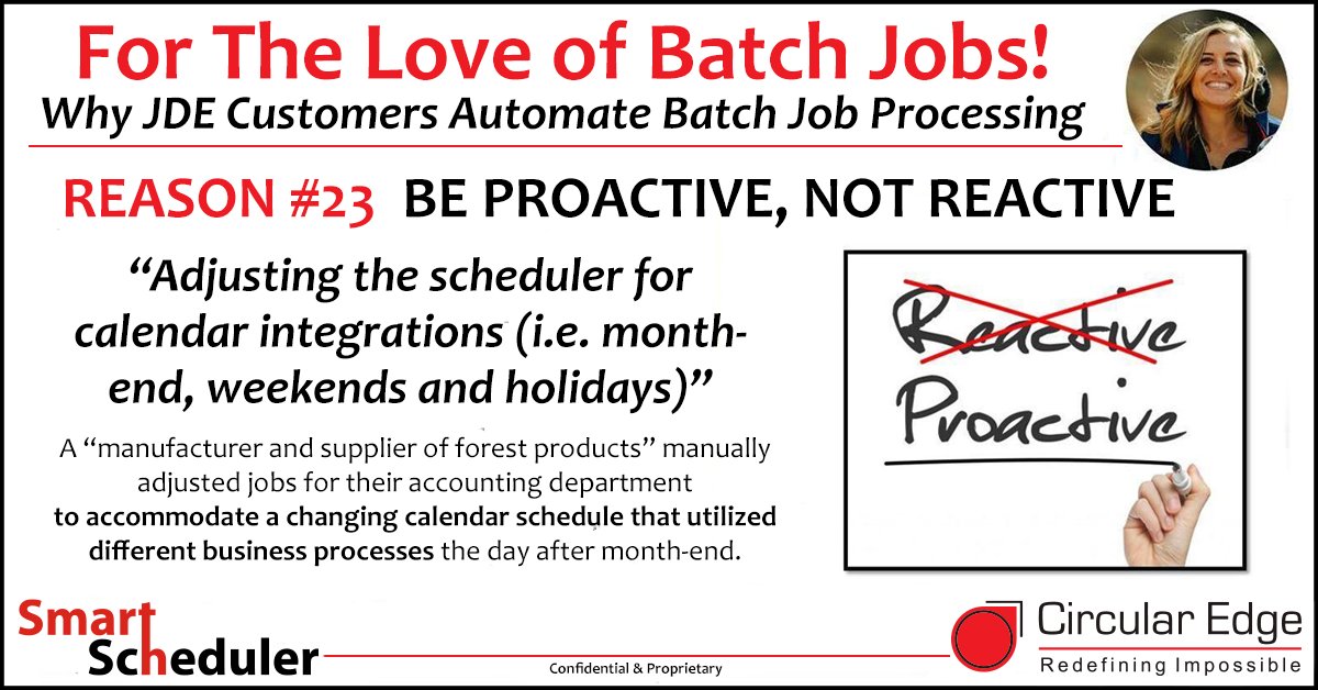 #JDEdwards - Experiencing issues adjusting the scheduler to accommodate month-end, weekends &amp; holidays? There is a better way! <a href="/christyLaCurl/">Christy LaCurelle</a> shares reason #23 why #JDE customers automate batch job processing #ForTheLoveOfBatchJobs #HappyUsers #HappyCNCs #GoodTimesWithJDE
