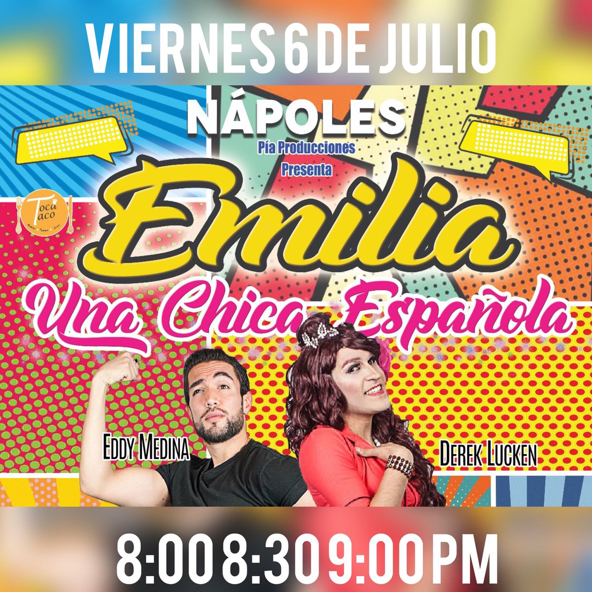 SorpraisTC's tweet photo. Estamos a nada de despedir a Emilia... @ChicaEspanolaTC en @TeatroEnCorto #Nápoles en su penúltimo viernes a partir de las 8:00 pm con las actuaciones de @derek_actor , @EMILIO_H y Eddy Medina 

Ven y ríe #EnCorto 

#FelizViernes #ViernesTeatrero #FinDeTemporada https://t.co/mBcSizZBE6