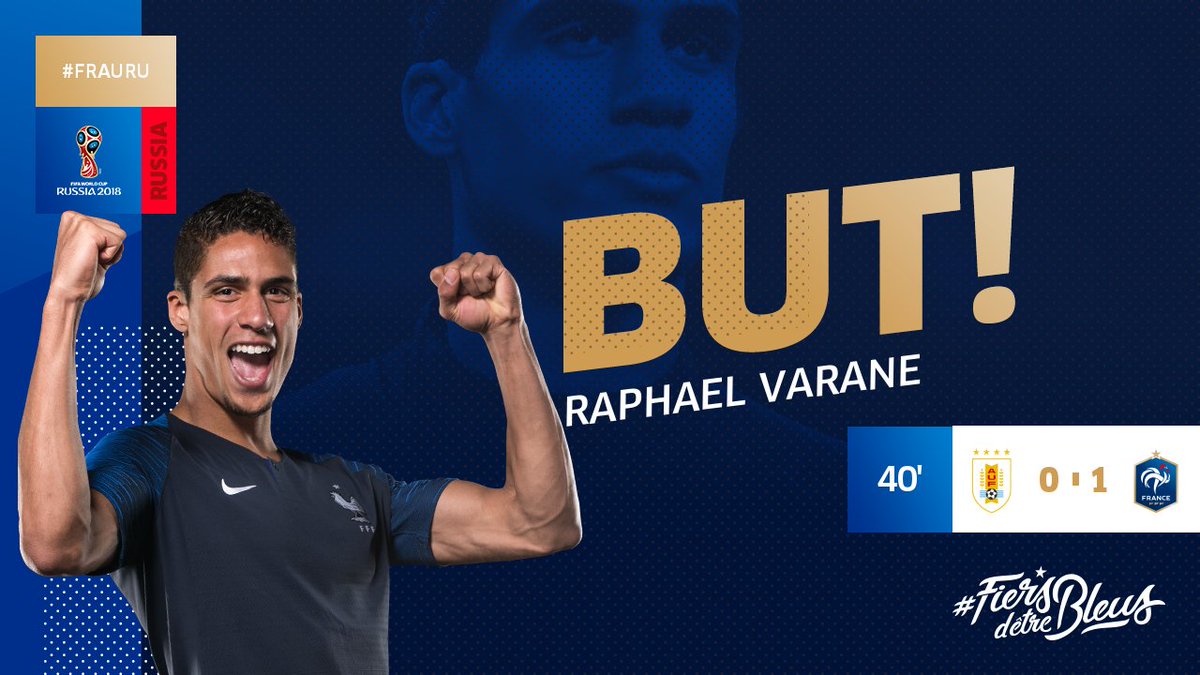 equipedefrance's tweet photo. Le buuuuuuuuuuut de @raphaelvarane !!!!!!!!!! #FRA #FiersdetreBleus #FRAURU https://t.co/Fs3FGFAqdP