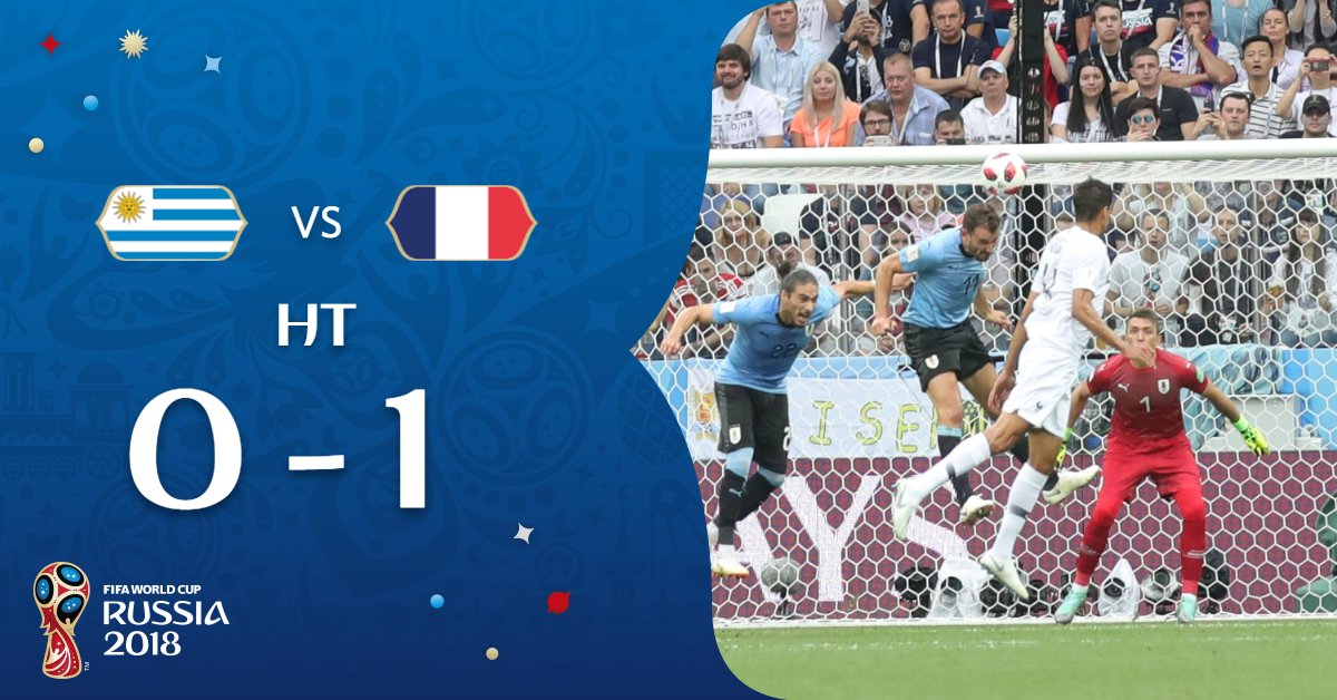 fifaworldcup_pt's tweet photo. Varane abre o placar de cabeça e Lloris impede o empate com milagre. Segundo tempo promete! 🔥

#URUFRA #Copa2018 https://t.co/fKIy98LUiz