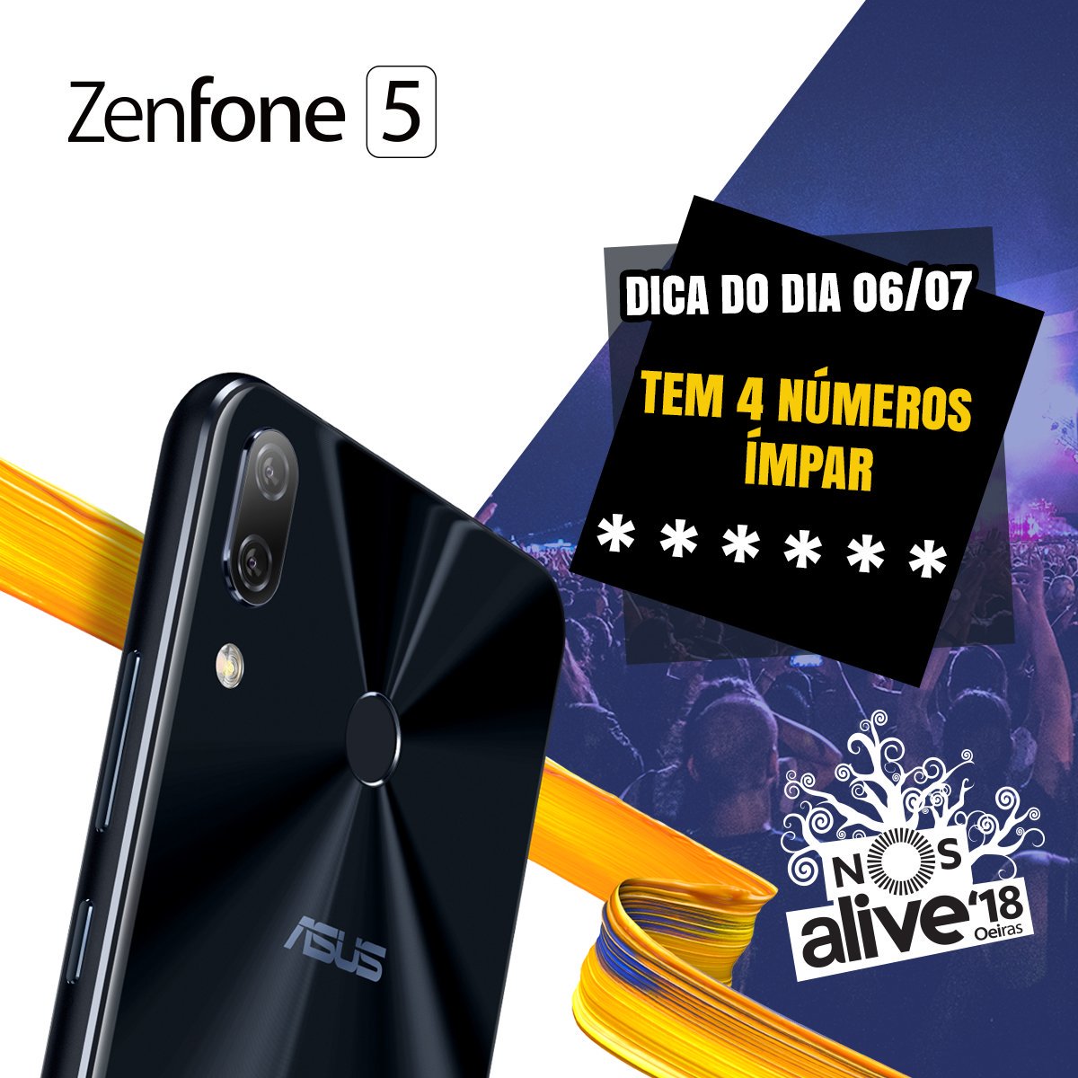 ASUSPT's tweet photo. Última oportunidade para ganhares bilhetes para o @NOS_Alive ! Pista do dia para o #ZenBot - os 2 códigos de hoje têm 4 números ímpar!
Sabe mais e participa em https://t.co/xMNQIsfsjx https://t.co/XyeNVzEq8x