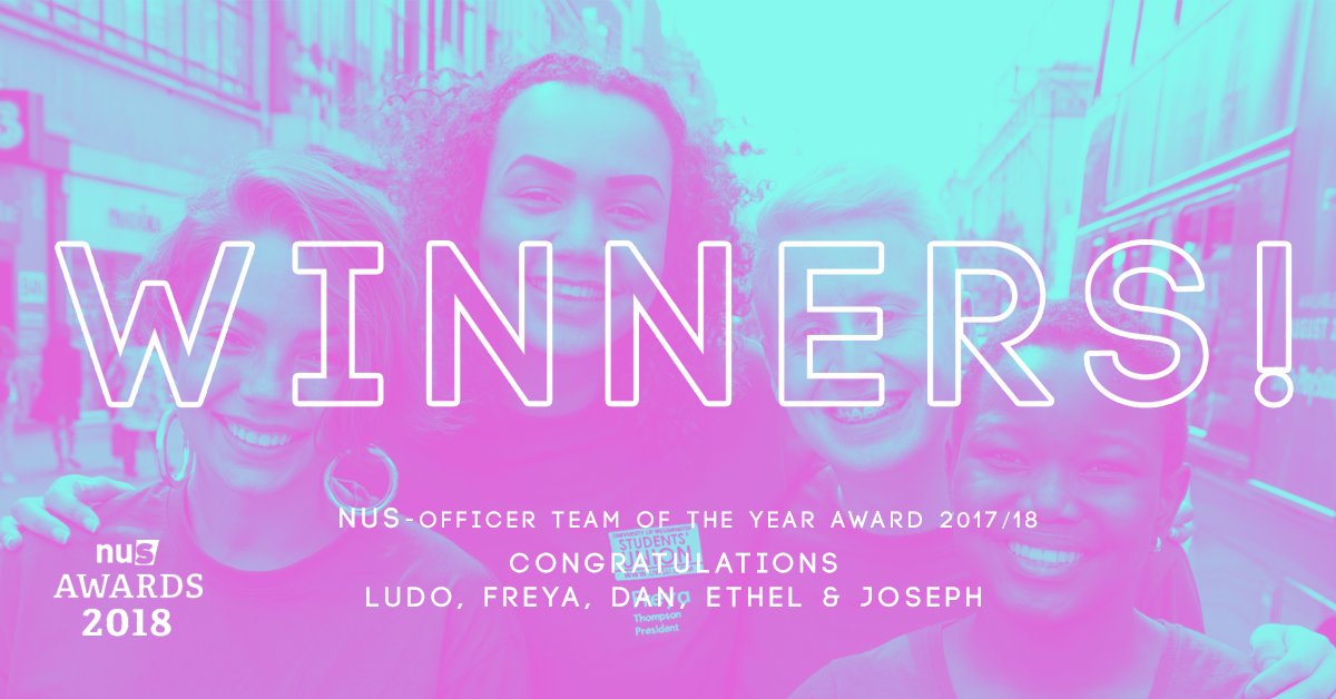 Congratulation to our outgoing Sabbatial Officer Team who won the award for Officer Team of the Year at the 2018 NUS Awards 
#NUSAwards18 #SABBwins