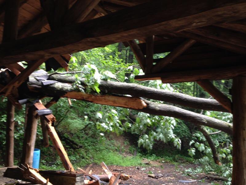 RunStackhouse's tweet image. Stackhouse needs your help more than ever!  The weather has caused many trees to fall including this one on the main pavilion.  Volunteers and donations are needed! #JohnstownPA #stackhousepark