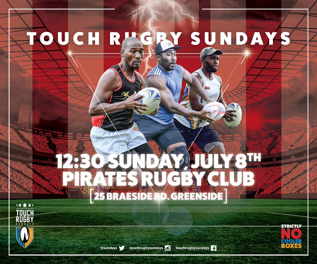 trsundays's tweet photo. Join us this Sunday at Pirates Rugby Club in Greenside for another session of #TouchRugbySundays, the coin toss and kick-off is at 12h30.😉 https://t.co/zyB3R852v5