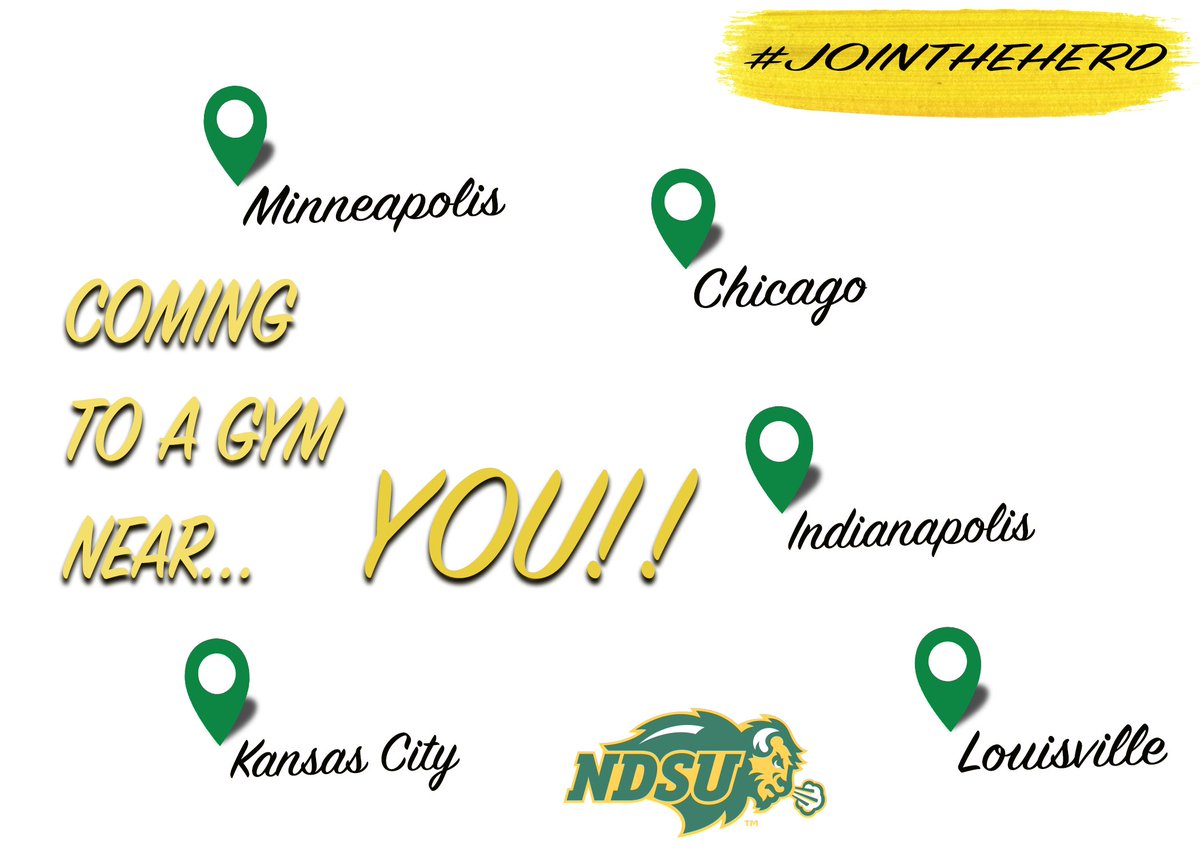 NDSUwbb's tweet photo. Pumped to be back on the recruiting road!! Be sure to π for our GREEN & GOLD in a gym near you! #BisonWatch #JoinTheHerd #HornsUp https://t.co/mfpSu7aDzo