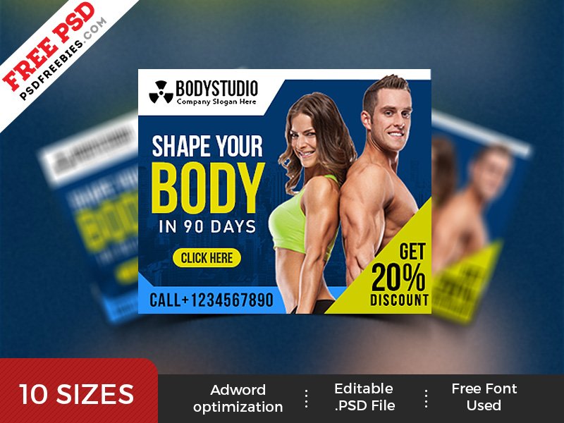 Psdfreebies On Twitter Free Gym Web Ad Banner Template Psd Set