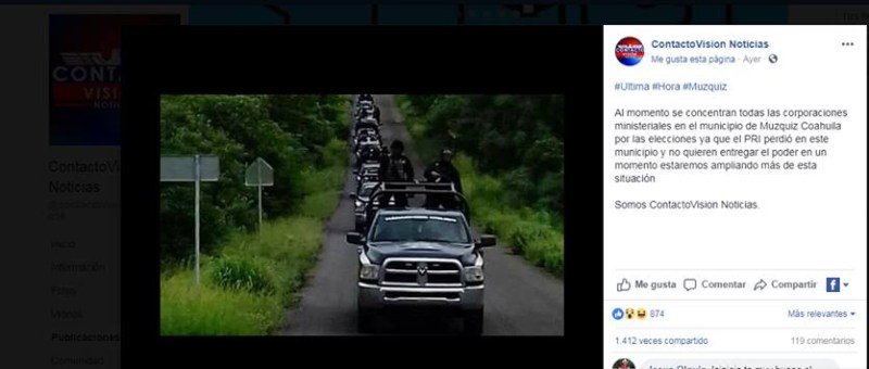 No, "todas las corporaciones ministeriales" no se están reuniendo en Múzquiz, Coahuila, porque el PRI "no quiere entregar el poder", pero esta noticia falsa ya se ha compartido más de 1400 veces verificado.mx/pri-municipio-…