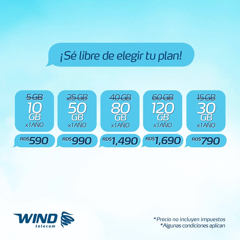windtelecom's tweet photo. ¡Velocidad o Capacidad! 😎😁Con #WindTelecom eres libre de elegir el plan que más se acomode a tí 🌎📱 accede a https://t.co/f69hveIXRc o llámanos al 8092003000 para más información 😊 #VeranoWind #Wind4G #ChatChatChat https://t.co/RXCAjP864E