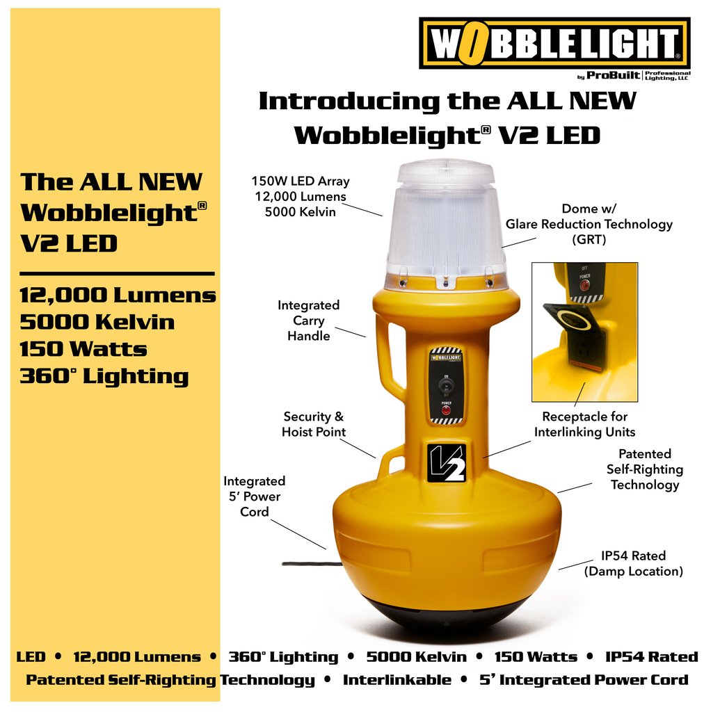 ProBuiltLights's tweet image. The Wobblelight® Family Keeps on Growing!  Check out the all new Wobblelight® V2 LED!  Interlink up to 6 units, IP54 Rated, 12,000 Lumens, and much, much more!  

Available for shipping today!  Contact your local distributor

Click here: bit.ly/wlv2led to learn more….