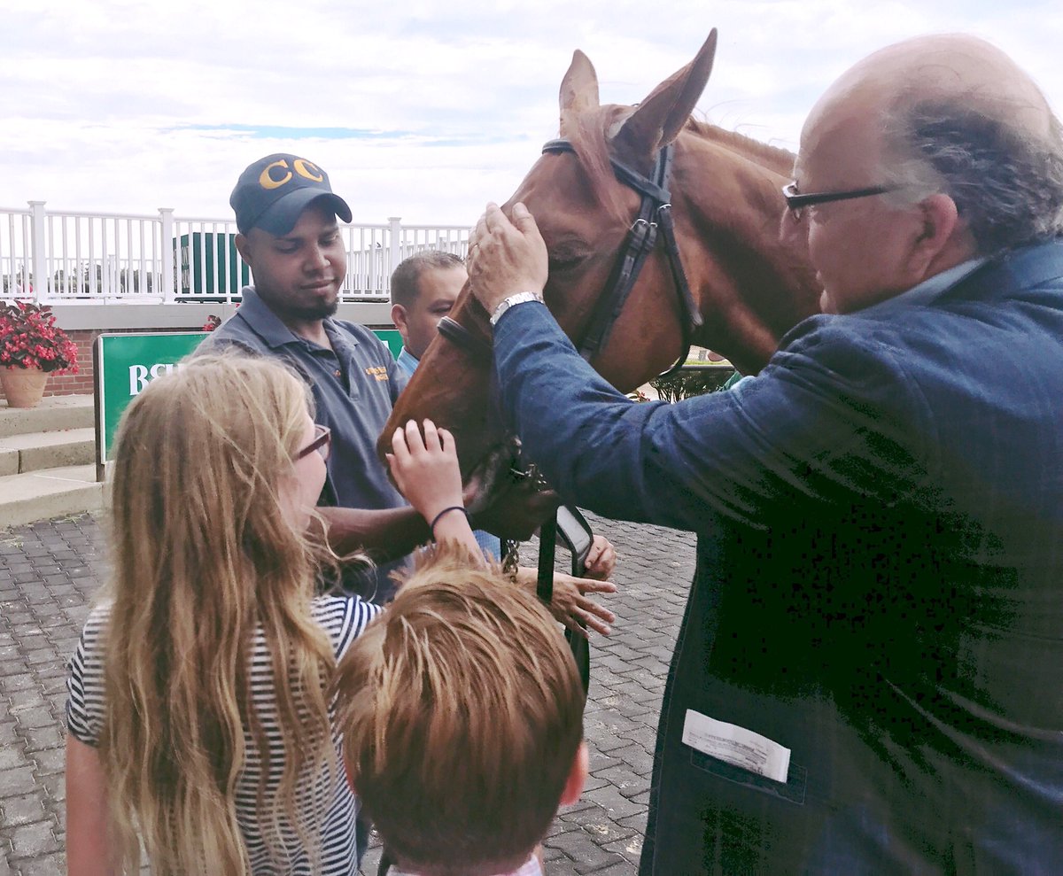 clementstable's tweet photo. Namcook Stables and John McCormack’s 2YO filly MISS TECHNICALITY (Gio Ponti) getting some very well deserved pats from John’s children Mia &amp; Alexander after winning first time out (no Lasix) @TheNYRA! https://t.co/5SABJazUNq