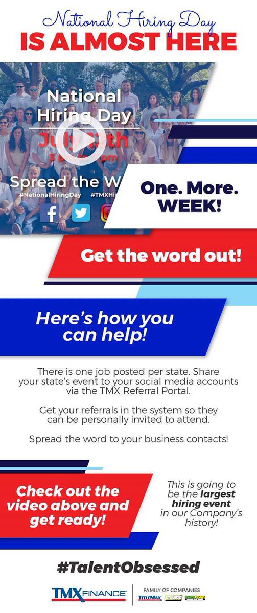 Mark the date!! #nationalhiringday. Largest hiring event in our company’s history!!  Can’t Miss...