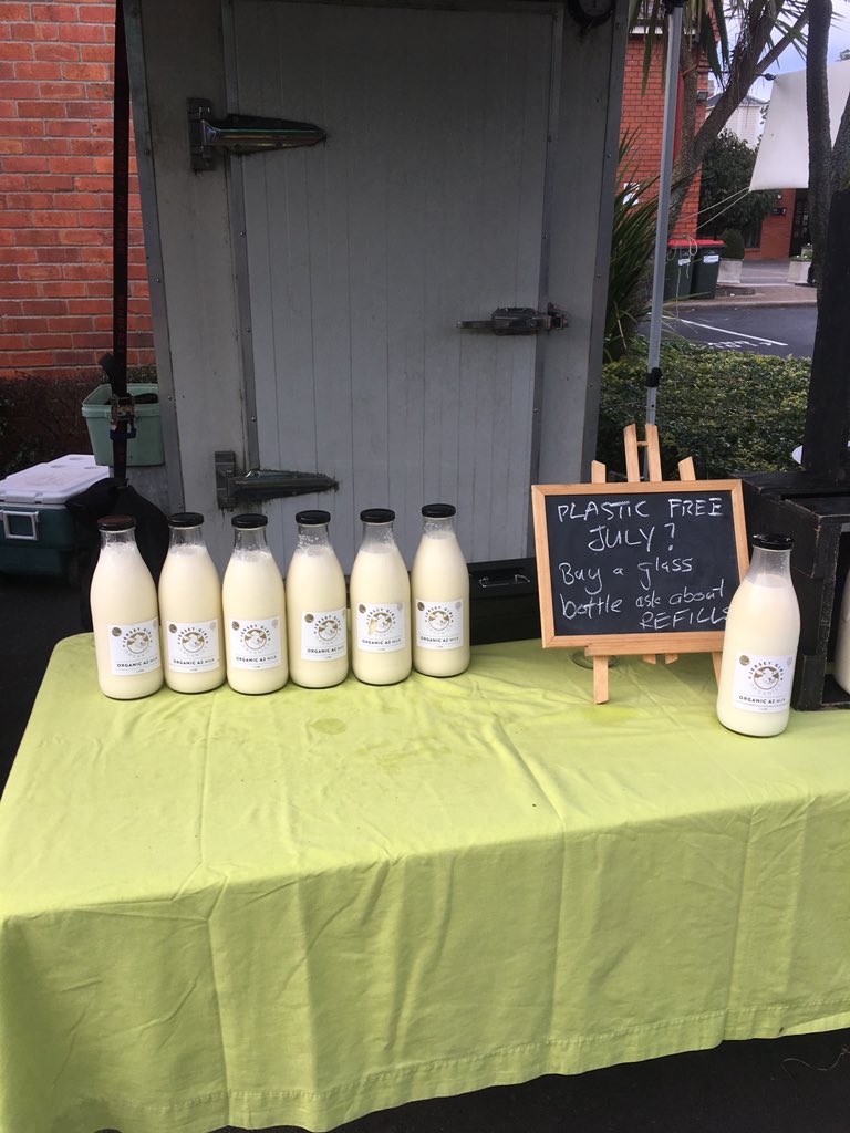 #plasticfree  #PlasticFreeJuly milk in glass at Parnell Farmers Market &amp; <a href="/GLFM/">Grey Lynn Farmers Market</a>