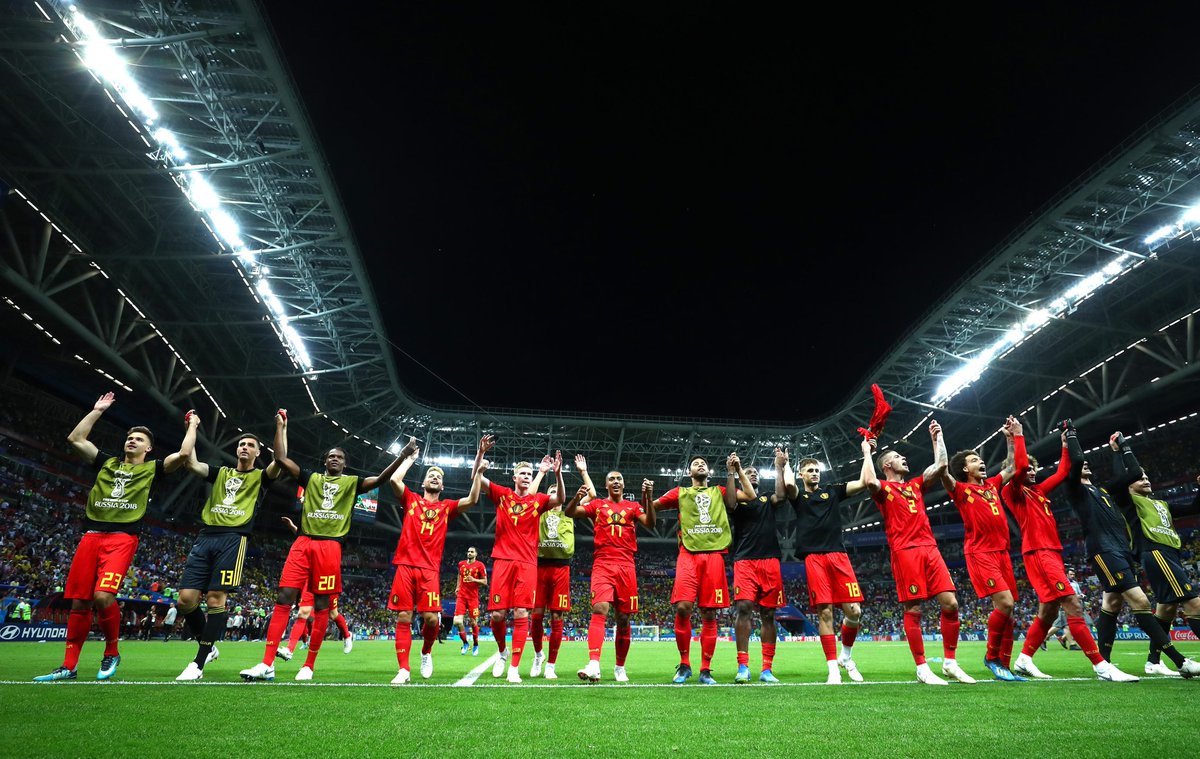 BelRedDevils's tweet photo. 🇧🇪🇧🇪🇧🇪 THIS IS @Belgianfootball
HISTORY ! 😍

#REDTOGETHER we believe in ourselves, chasing our dreams ! Oh how we love this game and our fans @Fanclub1895 ! Proud to be #BEL ! 🤗

Thx 4 the support all over the 🌍 ! 😘

🔜🆚️🇫🇷🤞😊

#REDTOGETHER 
#WorldCup 
#BRABEL https://t.co/FouLmVuF6e