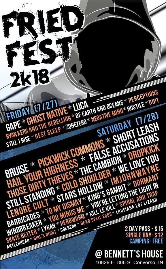 Sorry for not posting in a while, now would be a good time to remind you that we are playing Fried Fest in Converse, Indiana July 28th. We have also been writing so don't worry, we have been keeping busy.