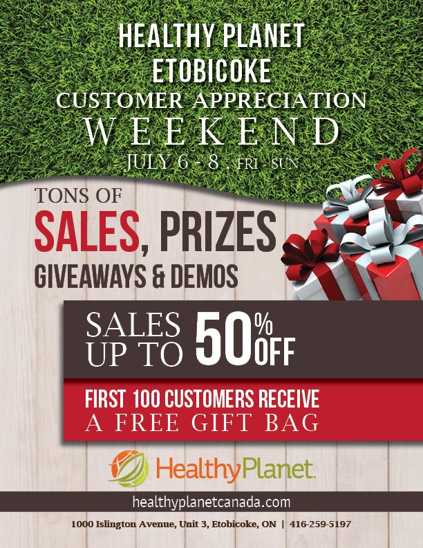 healthyplanetca's tweet photo. Healthy Planet #Etobicoke Customer Appreciation Weekend! #LiveLifeHealthy
1000 Islington Avenue Unit 3, Etobicoke, #Ontario
https://t.co/DbPHxUQzIM
#Toronto #HealthyEvents #HealthySpecials #HealthyDeals #HealthyPromotion #HealthySavings #HealthyLife #HealthyPlanet https://t.co/eUUdAl1J2k