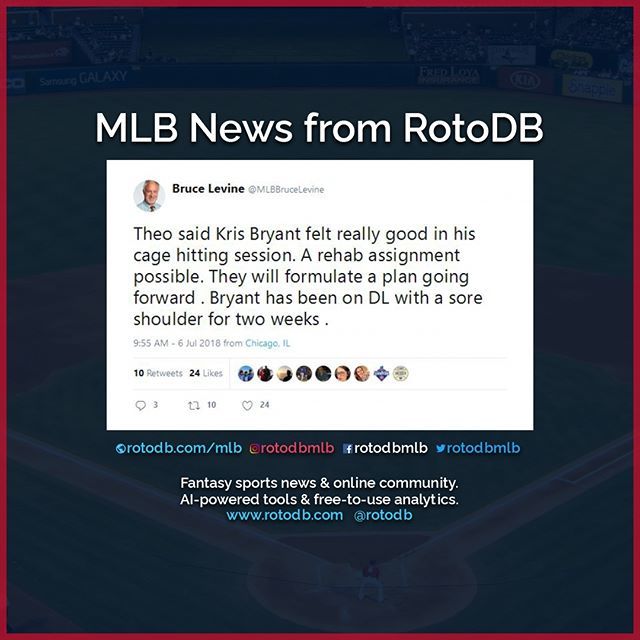 rotodbmlb's tweet photo. https://t.co/H0olBj2rTt Kris Bryant (Chicago Cubs) news from Bruce Levine #Sports #Fantasy #FantasySports #MLB #MajorLeagueBaseball #Baseball #FantasyBaseball #EverybodyIn #Chicago #ChicagoCubs #Cubs @Cubs https://t.co/tKhJuIPUBX